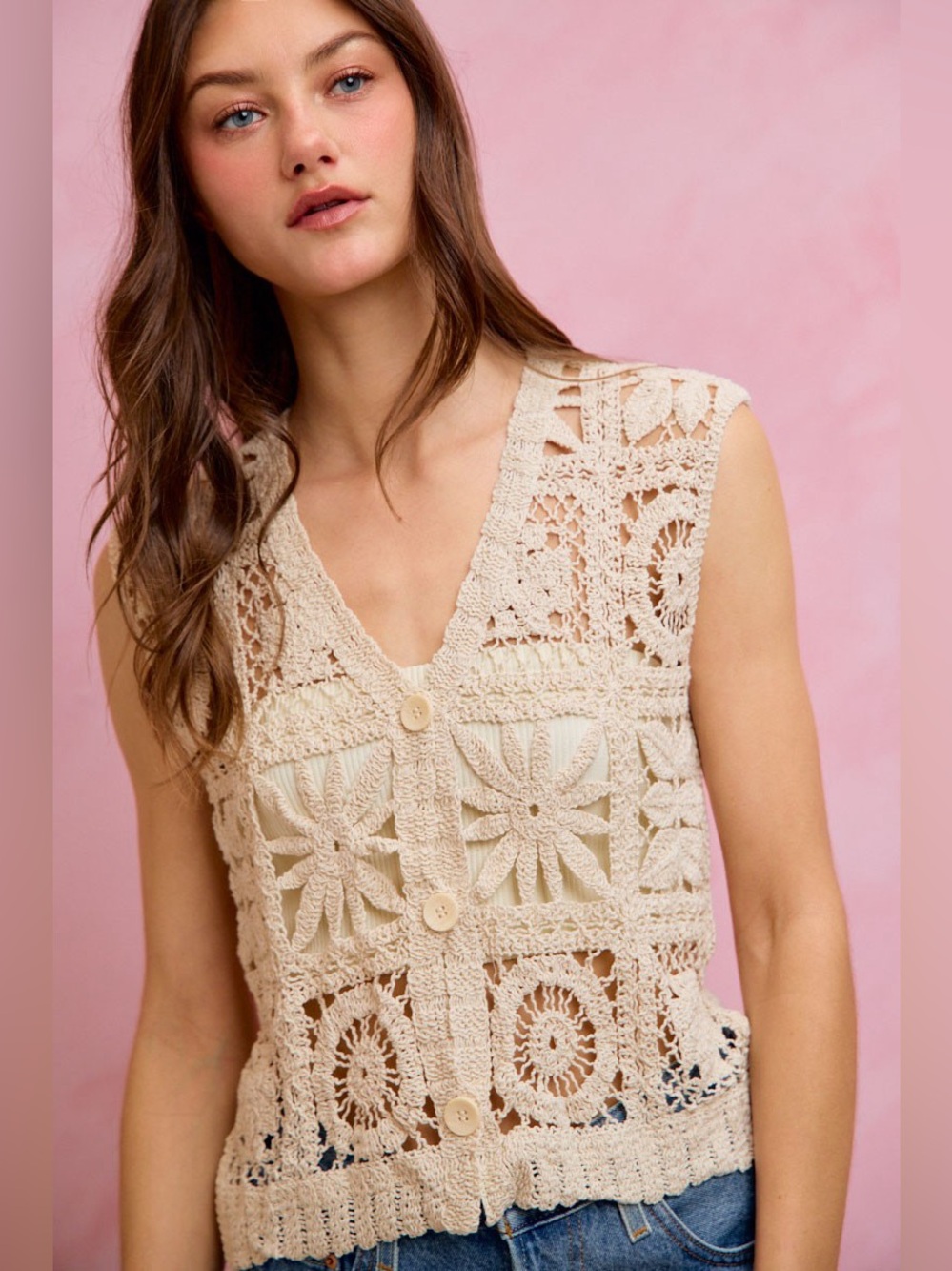 SO ME Summer Crochet Patterned Sleeveless Vest Top